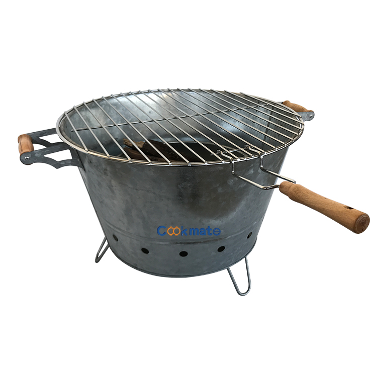 Portátil Camping Home Galvanized Metal Charcoal Barbecue BBQ Bucket Grill