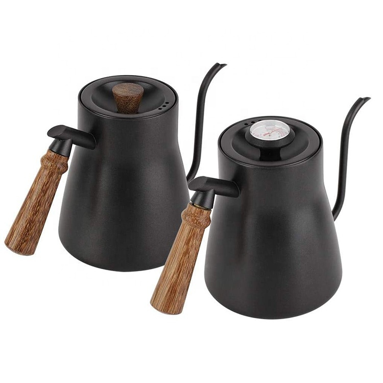Kettle de café de 850 ml de cuello de cisne con mango de madera para el hogar, cocina, oficina, cafetería, casa de té