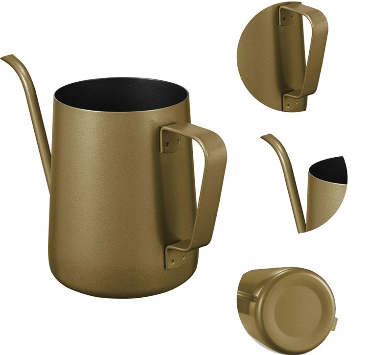 Zero Flaw Gold 350mm Largo Sputa estrecho Cafetera Pequeño Pequeño Fino Inoxidable Verter Sobre Drip Coffee Poot Poderck Tea Kettle