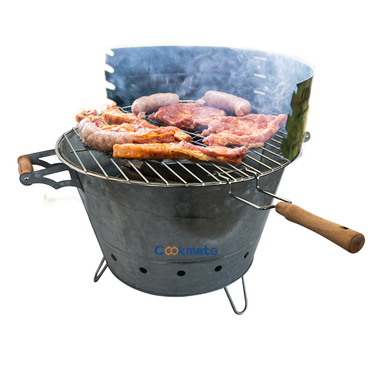 Con bandeja de carbón y handel de madera para viajar portátil barbacoa barbacoa soporte parrilla