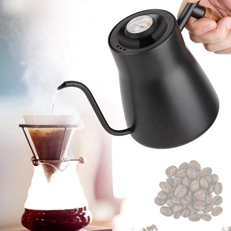 Kettle de café de 850 ml de cuello de cisne con mango de madera para el hogar, cocina, oficina, cafetería, casa de té