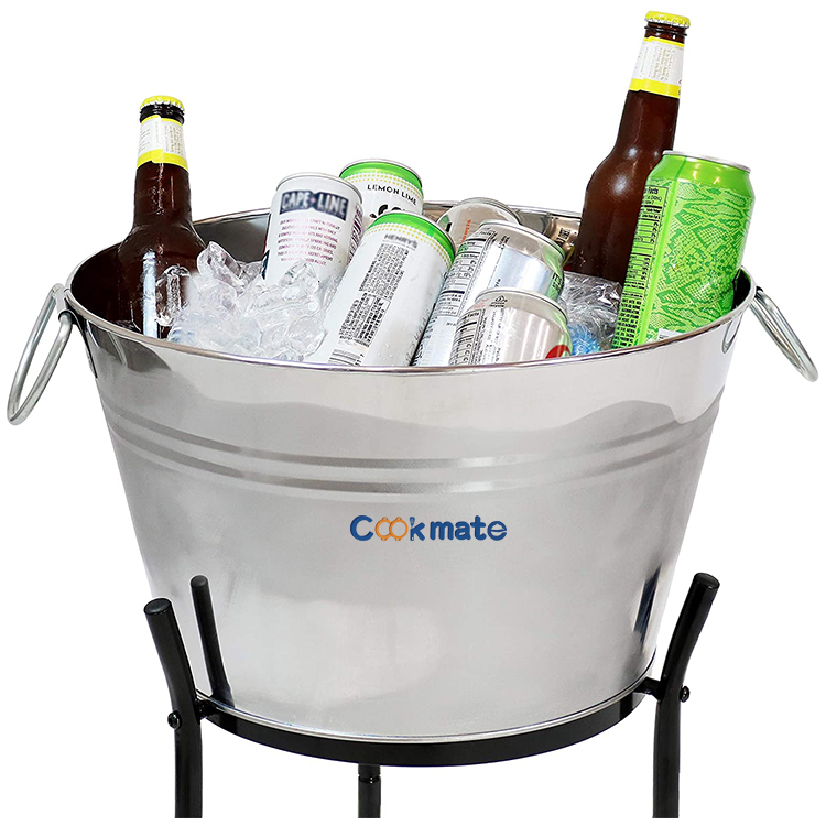 Jardín 2 niveles Galvanized Ice Hielo Bañera de acero bañera Bucket con asas de plata