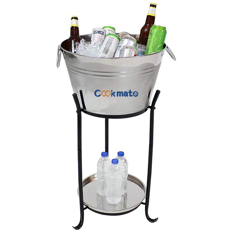 Jardín 2 niveles Galvanized Ice Hielo Bañera de acero bañera Bucket con asas de plata