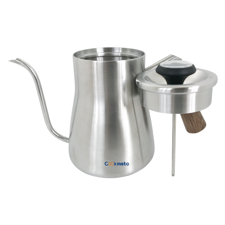 Home Brewing Camping y Viajes Acero inoxidable Cuello de cisne de cuello de cisne Verter Sobre Coffee Tea Kettle Drip con termómetro incorporado