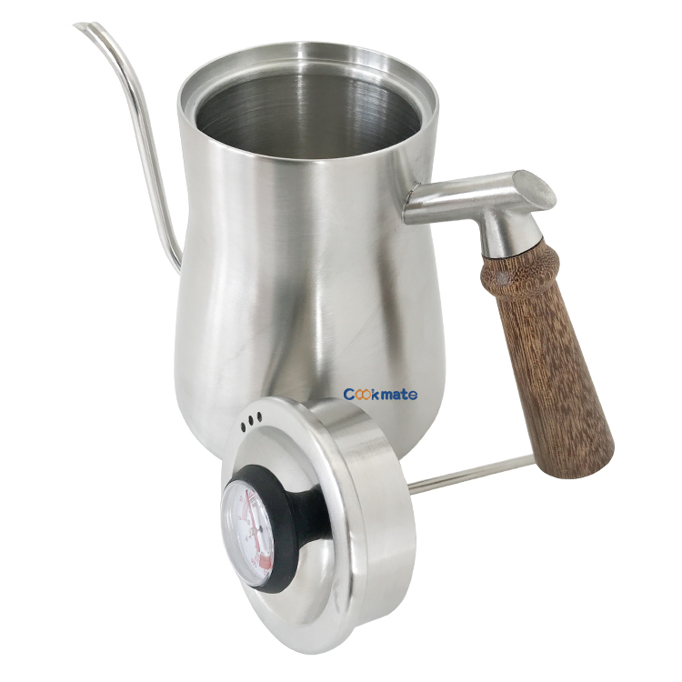 Home Brewing Camping y Viajes Acero inoxidable Cuello de cisne de cuello de cisne Verter Sobre Coffee Tea Kettle Drip con termómetro incorporado