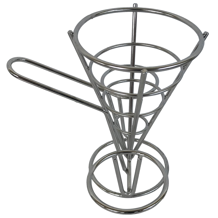Diseño de moda Metal helado cono chips fritos francés soporte soporte con 2 tazas de salsa