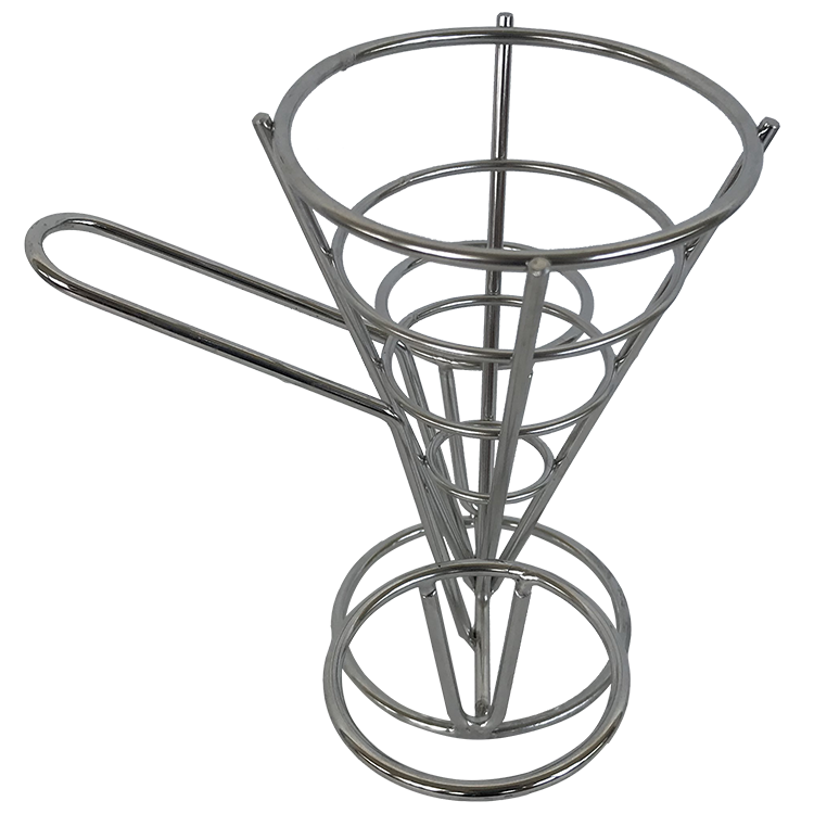 Diseño de moda Metal helado cono chips fritos francés soporte soporte con 2 tazas de salsa