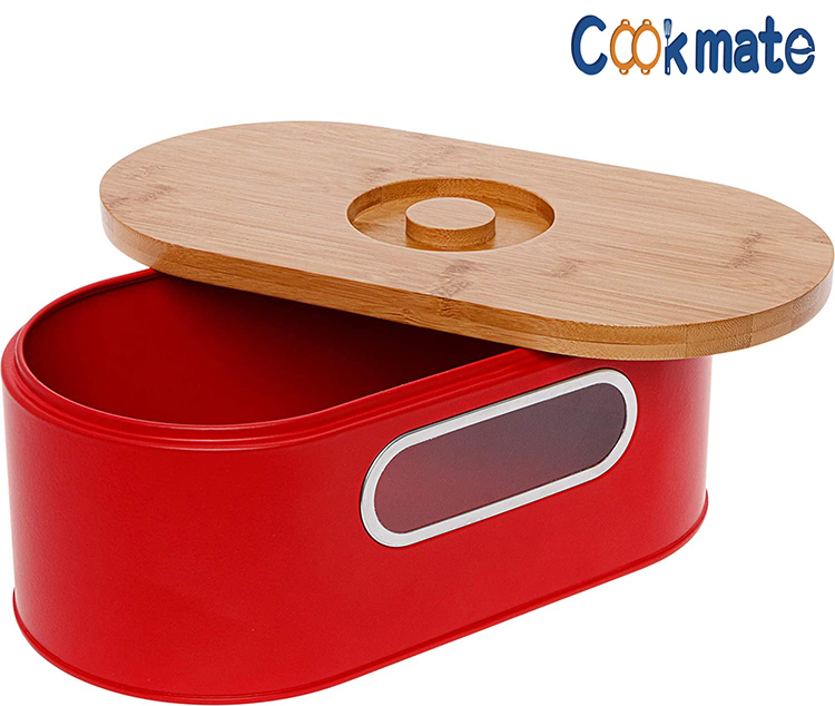 Caja de bambú de la vendimia de la vendimia de la vendimia en forma de pan galvanizado con tablero de corte tapa amarillo rosa negro papel negro sin terminar