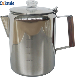 Premium brillante acero inoxidable café olla mango de madera fogones calefacción de café goteo de café tetera exterior