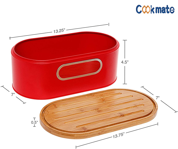 Caja de bambú de la vendimia de la vendimia de la vendimia en forma de pan galvanizado con tablero de corte tapa amarillo rosa negro papel negro sin terminar