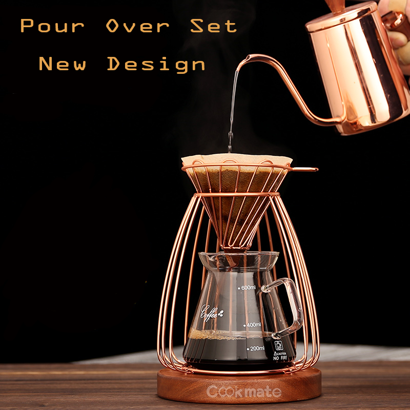 Diseño simple Acero inoxidable Coffee Drop Pot Set Rose Gold Coffee Coffee Holder Holder Rack